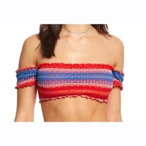 Seafolly Australia Bandeau Cold Shoulder Havana Stripe Bikini Top Women’s Size 4